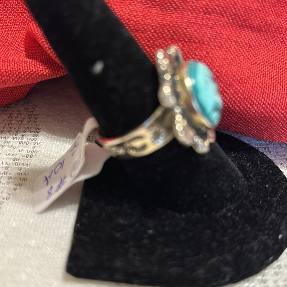 No. 8 mine. NEW STERLING SILVER no. 8 mine turquoise    Size 9 adjustable - Picture 3 of 10